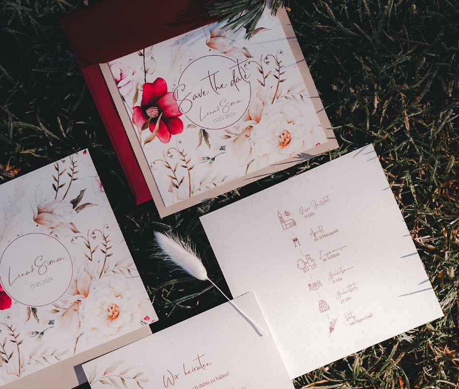 Hochzeit | Einladungen und Save the date floral | lena & simon